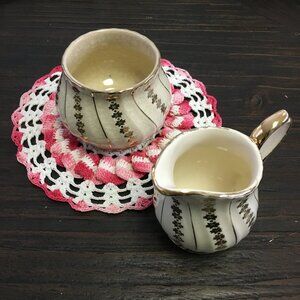 Antique Sadler England Gilt Gold Porcelain Sugar Bowl & Creamer Set Vintage